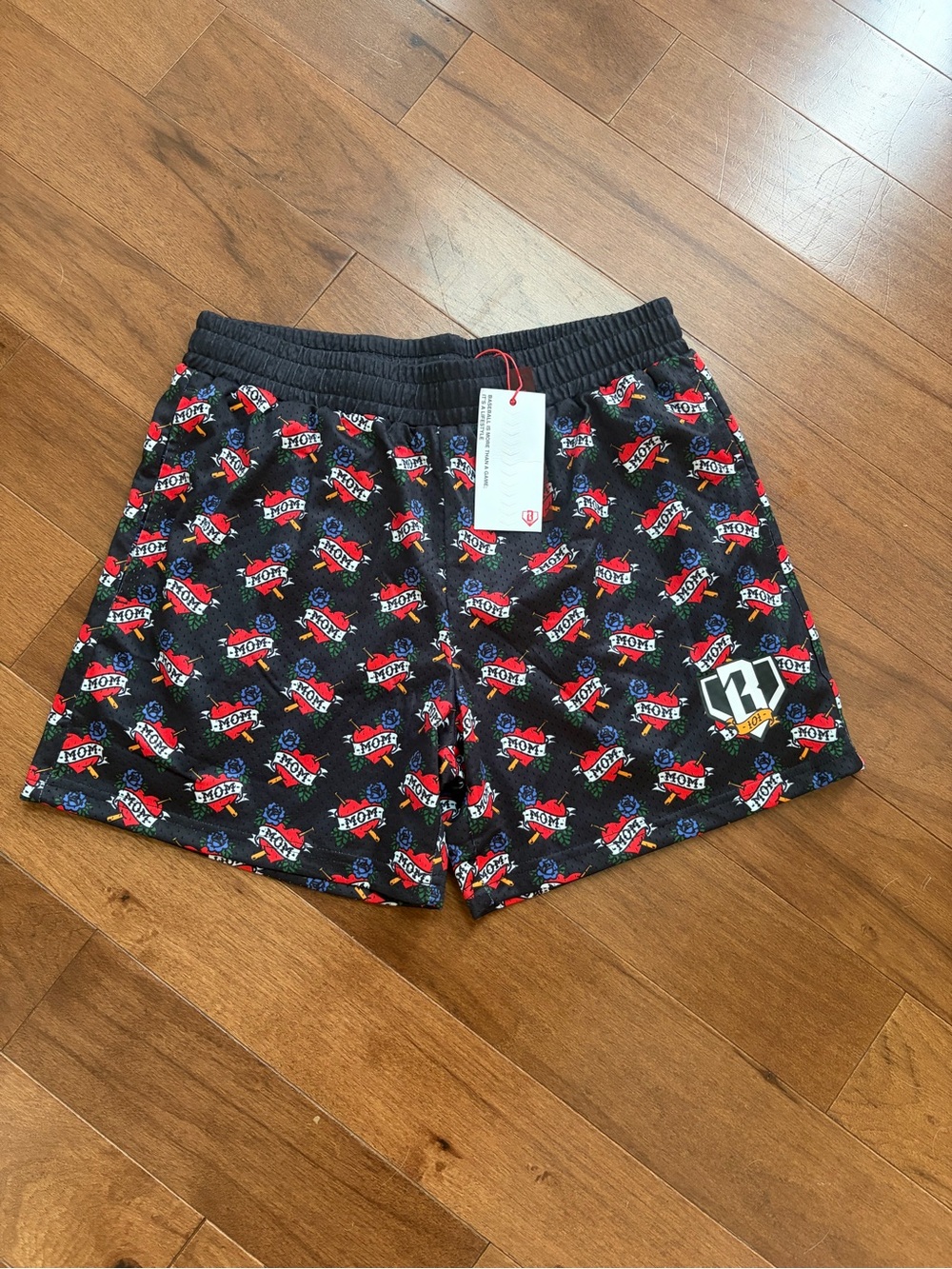 Men's Black Athletic Shorts with Red & Blue Graphic Print